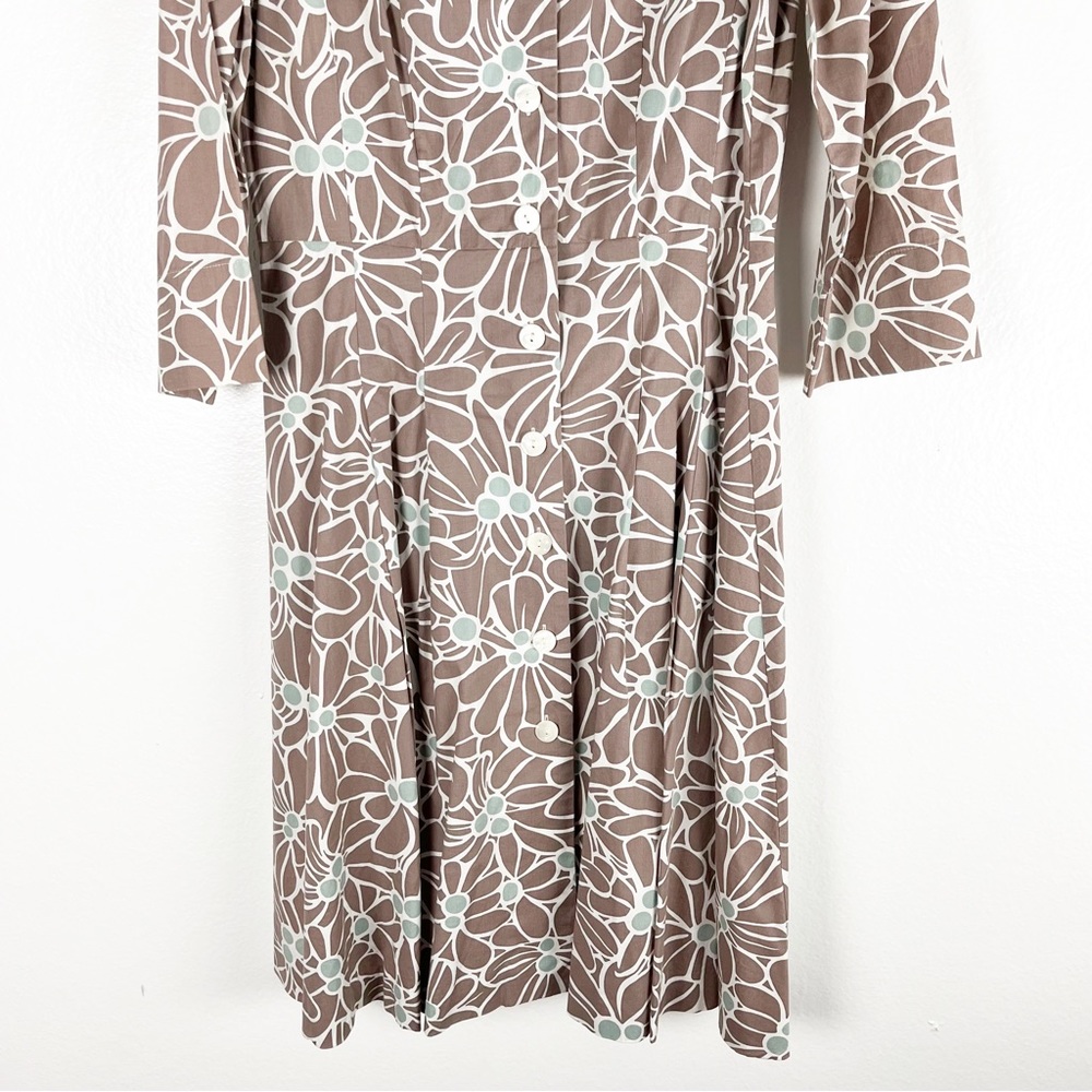 BODEN Riviera Brown Floral Front Button 3/4 Sleeves Pleated Dress, Size 6 - Picture 6 of 8
